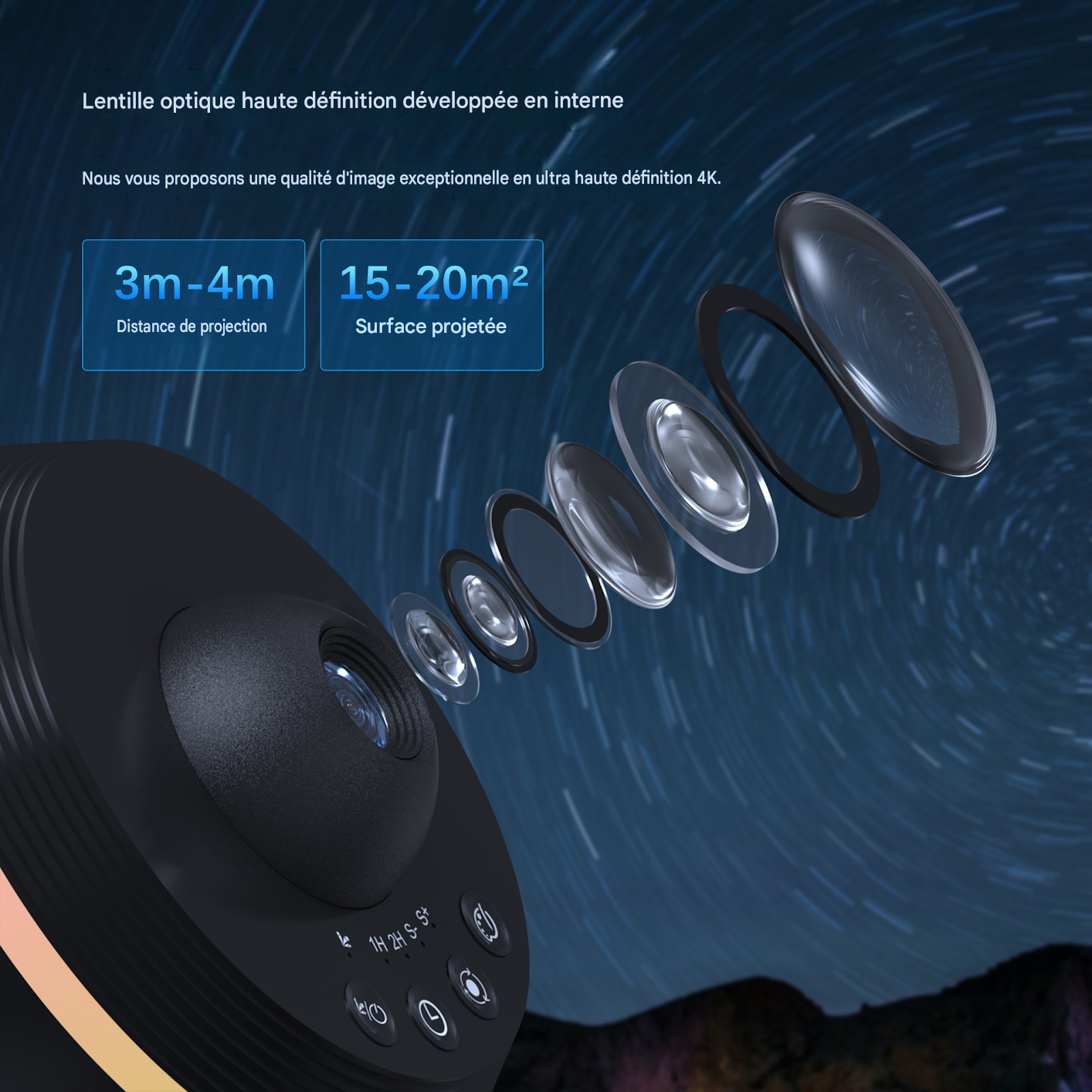 Lampe projecteur ciel étoilé USB avec 13 films décoratifs